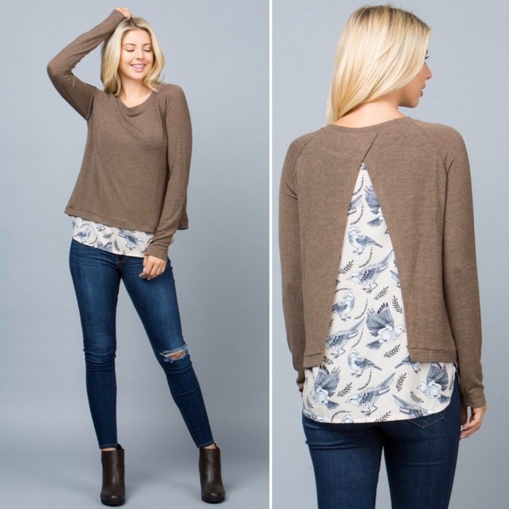 Bird print sweater with peakaboo vent - Picture 6 of 8
